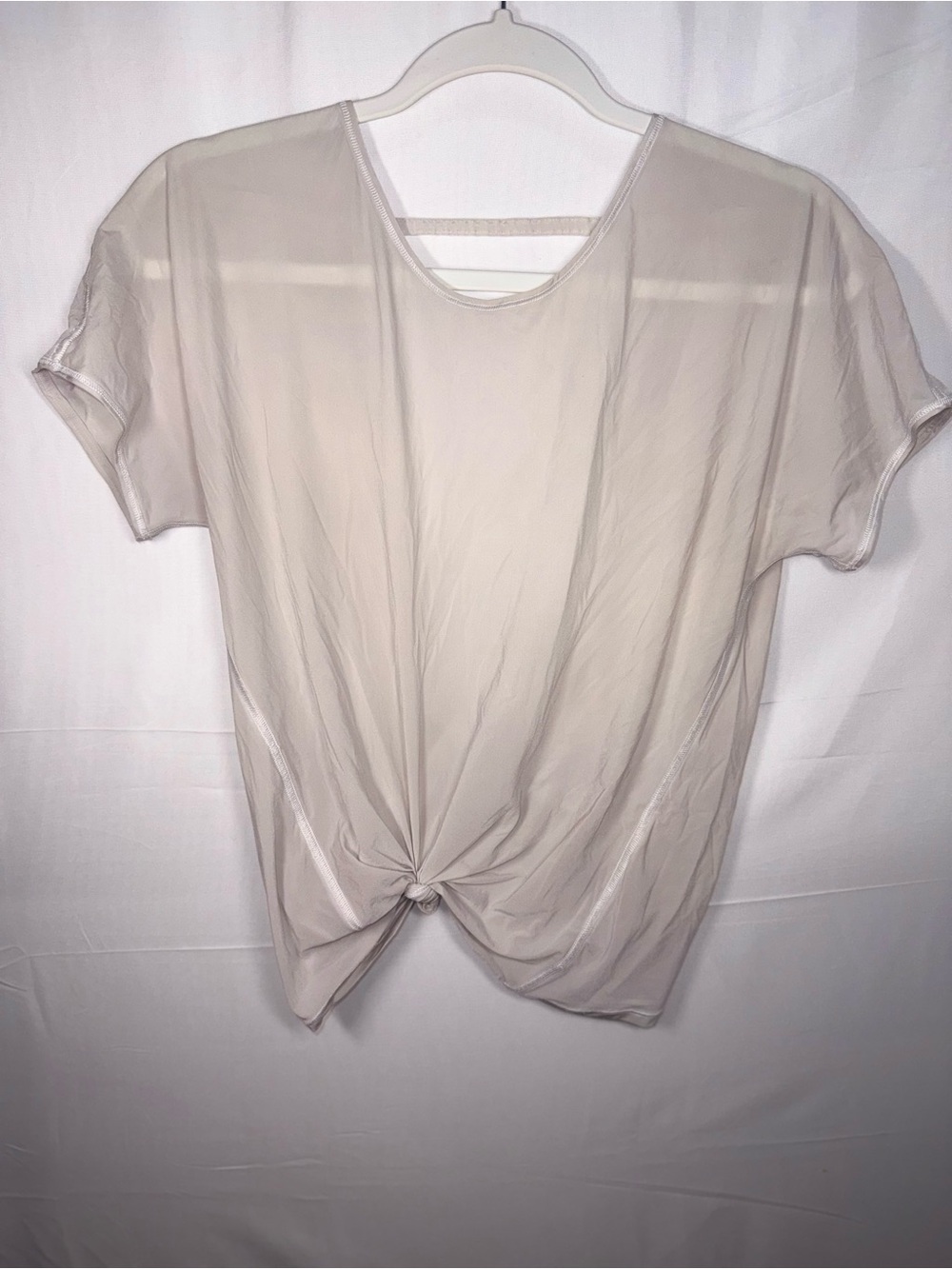 Lululemon Women’s Grey Sheer Knot Short Sleeve Crop top with tie in back 6 / S